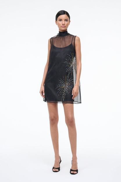 Albee Mini Dress In Sheer Black Beaded Organza | STAUD Value