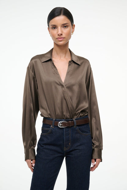 Eve Silk Bodysuit Taupe | STAUD Popular