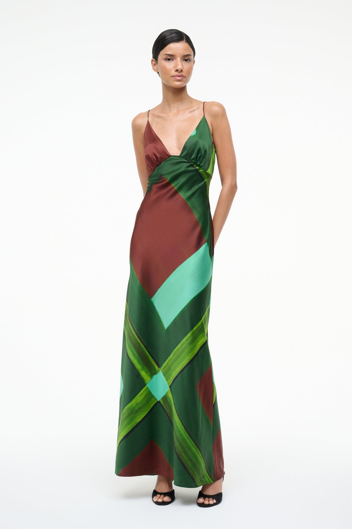 Hank Silk Dress Emerald Prism | STAUD Value