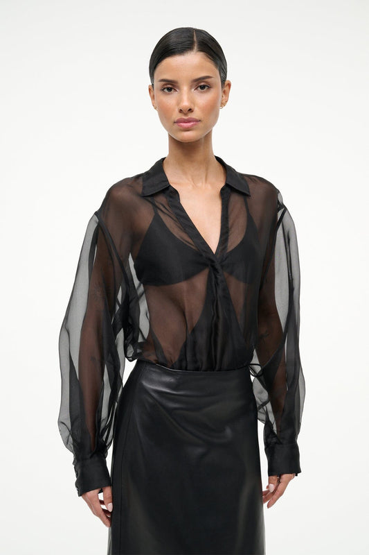 Eve Silk Bodysuit Black | STAUD Essential