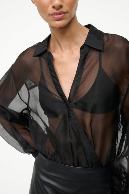 Eve Silk Bodysuit Black | STAUD Essential