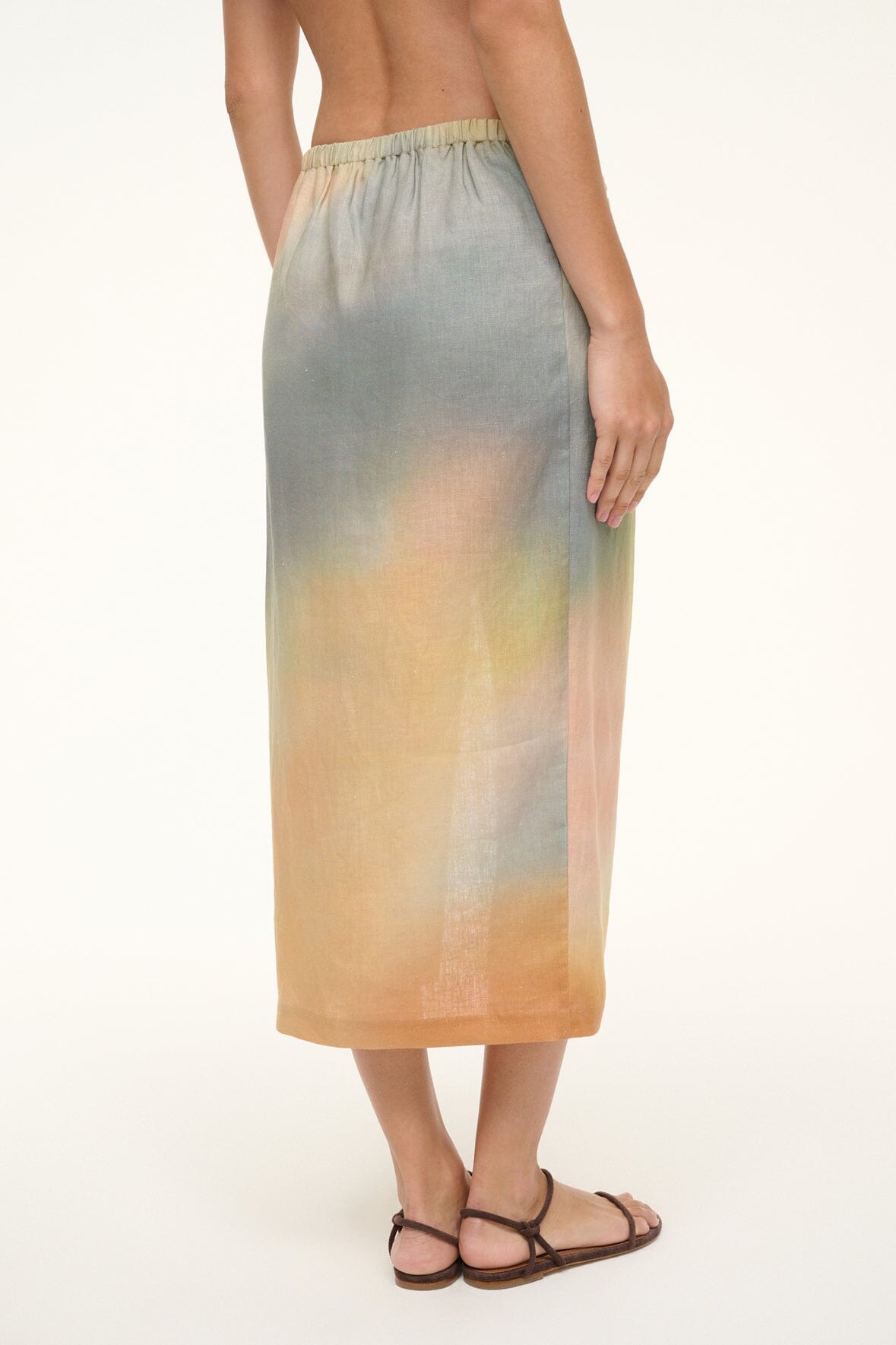 Porto Linen Skirt Pastel Clouds | STAUD New