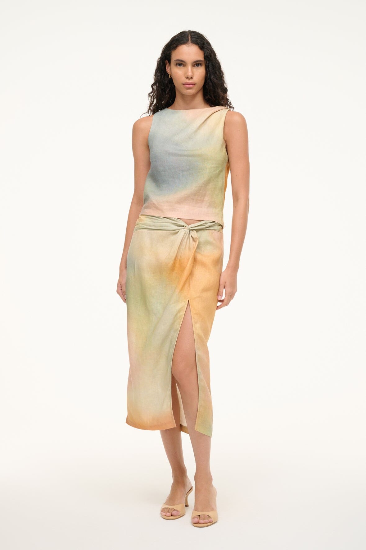 Porto Linen Skirt Pastel Clouds | STAUD New