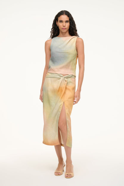 Porto Linen Skirt Pastel Clouds | STAUD New