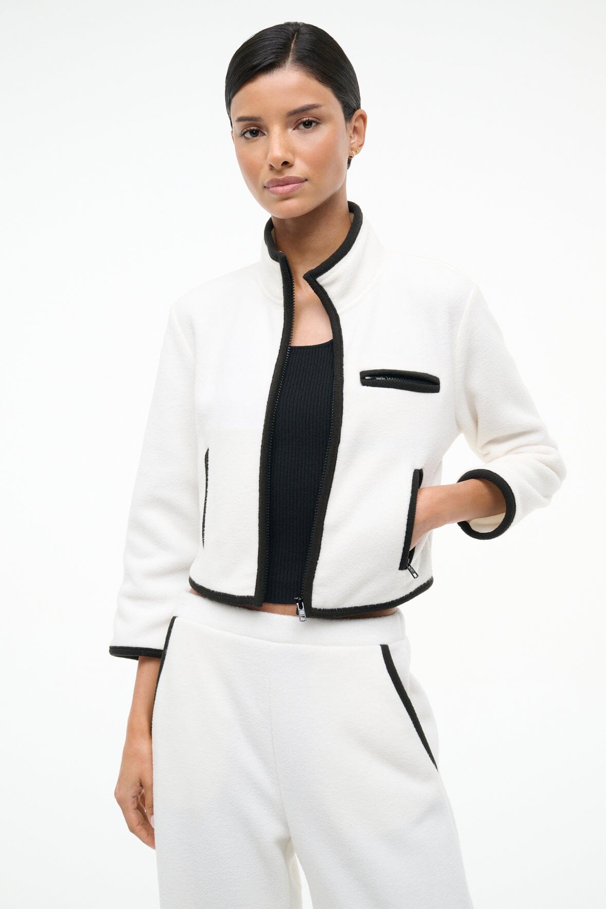 Jeter Jacket Ivory Black | STAUD Value