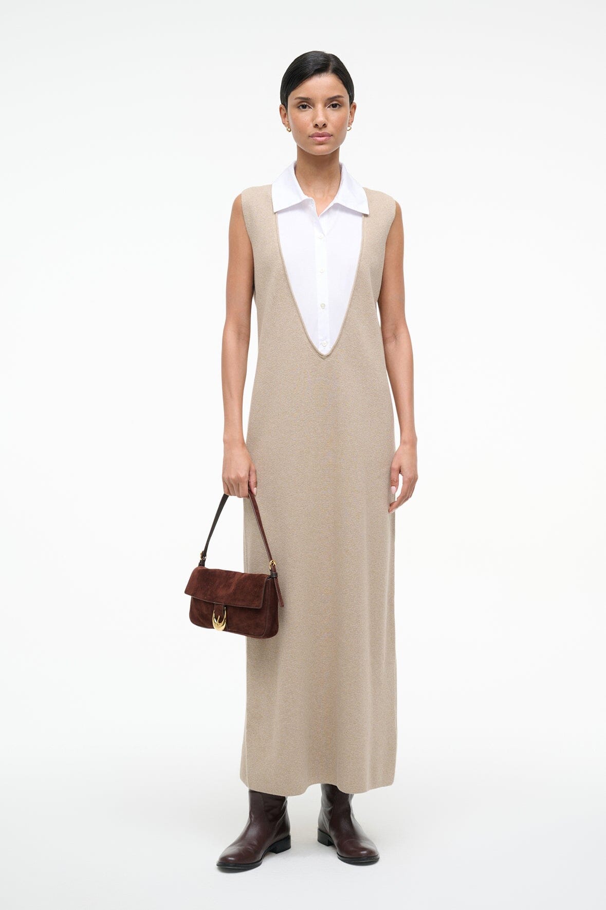 Leslie Dress Sand/White | STAUD Smart Buy