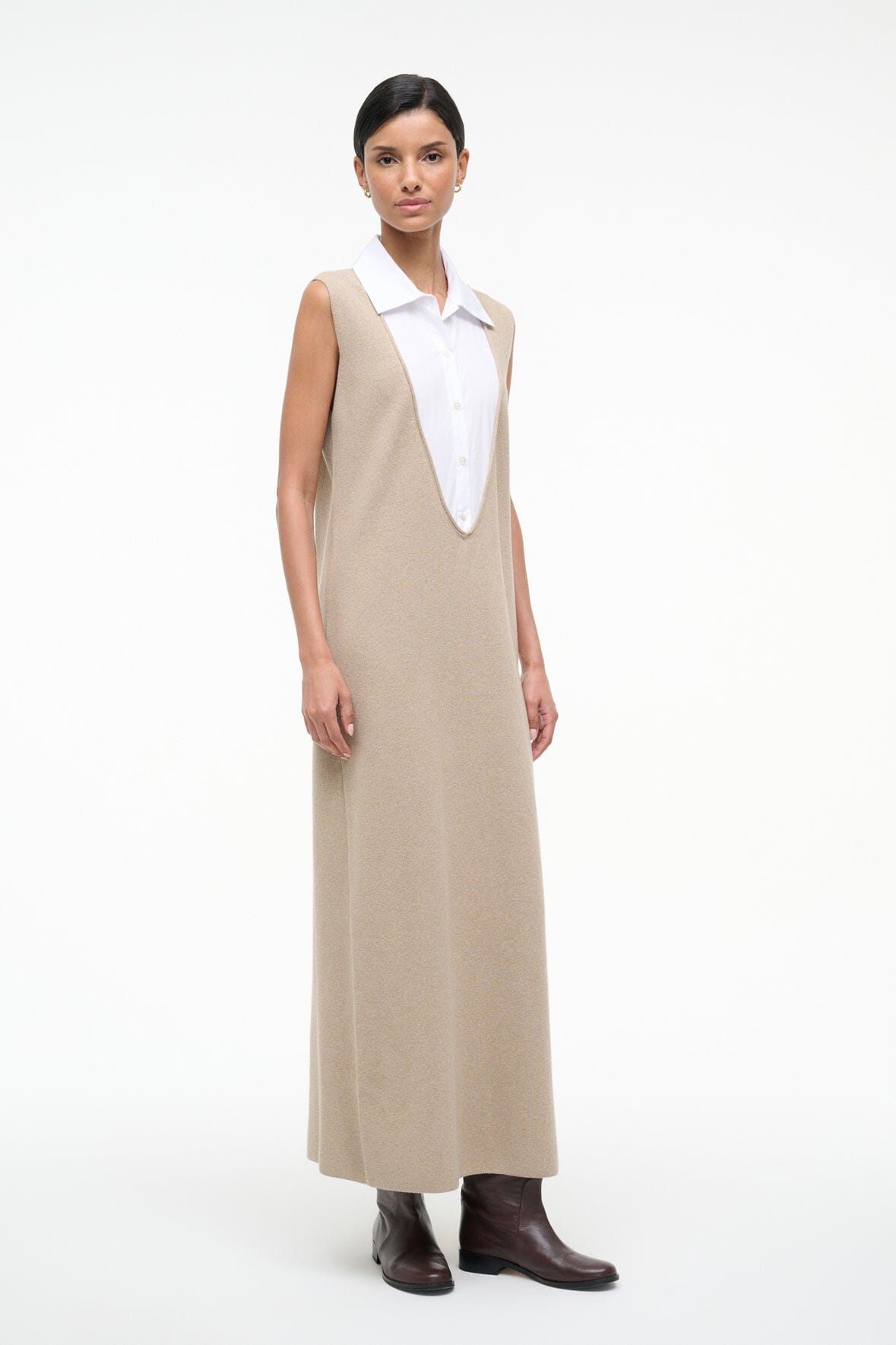 Leslie Dress Sand/White | STAUD Smart Buy