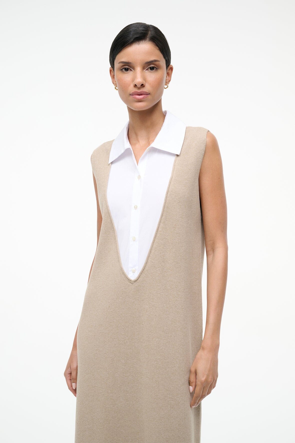 Leslie Dress Sand/White | STAUD Smart Buy