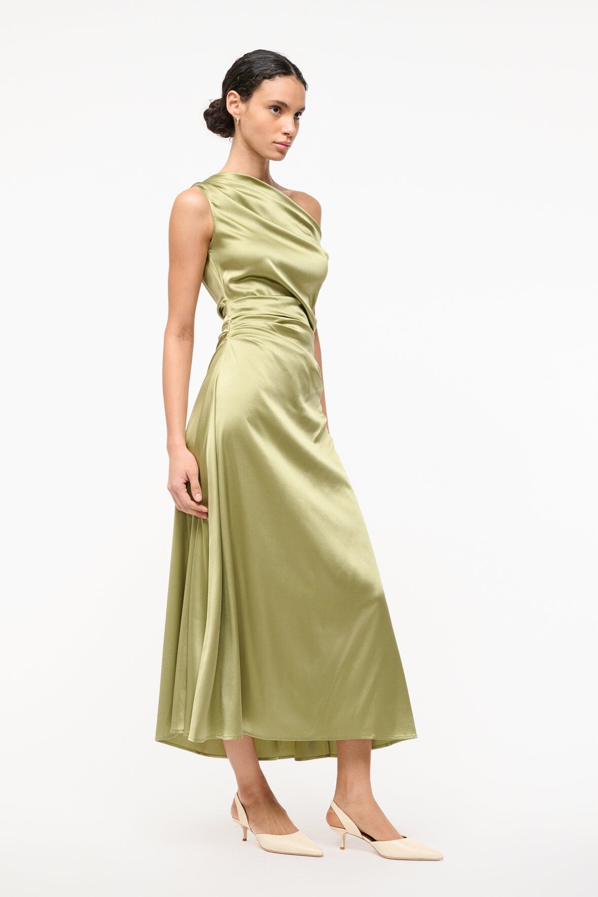 Phare Silk Dress Moss | STAUD Hot Sale