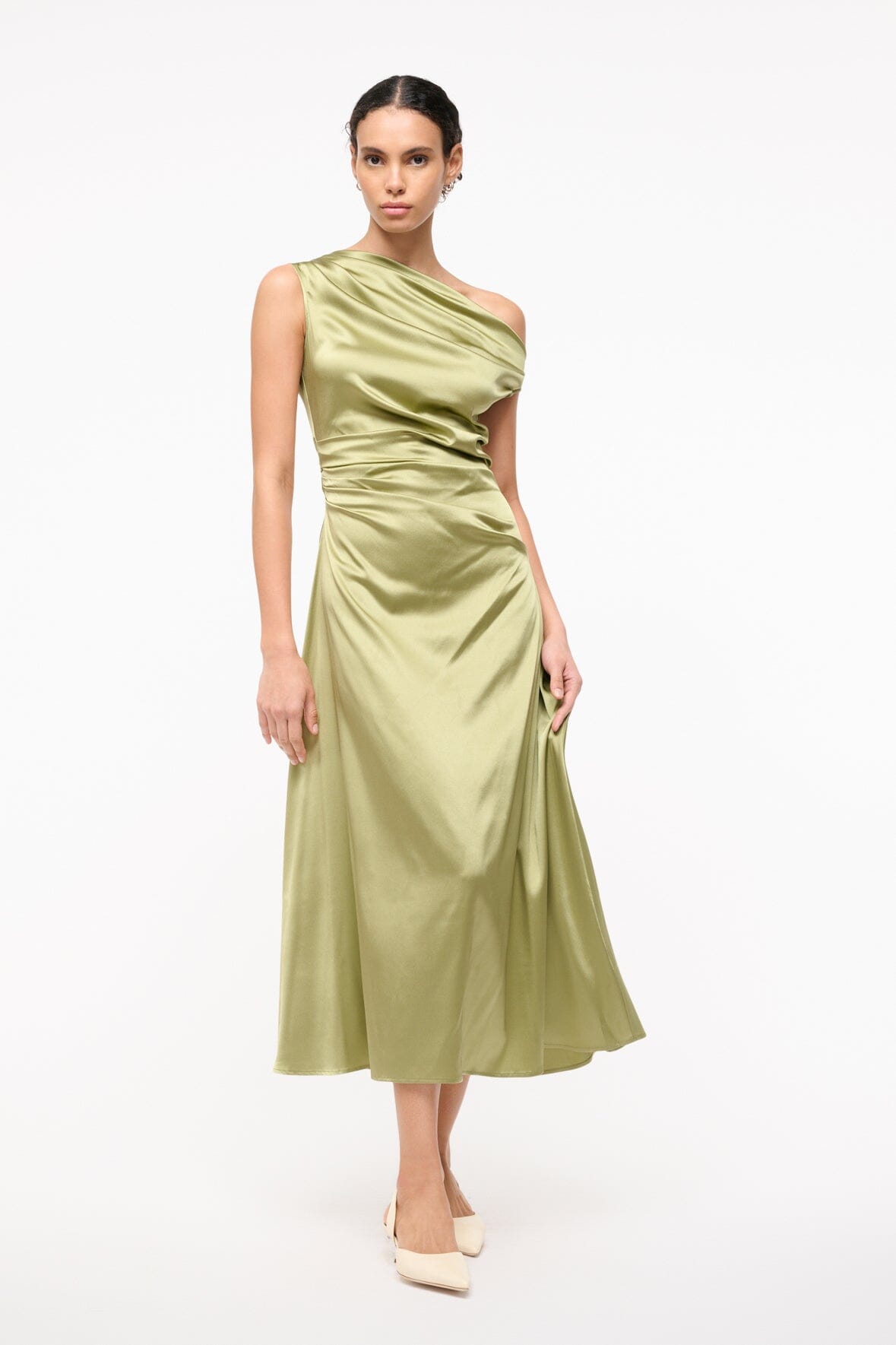 Phare Silk Dress Moss | STAUD Hot Sale