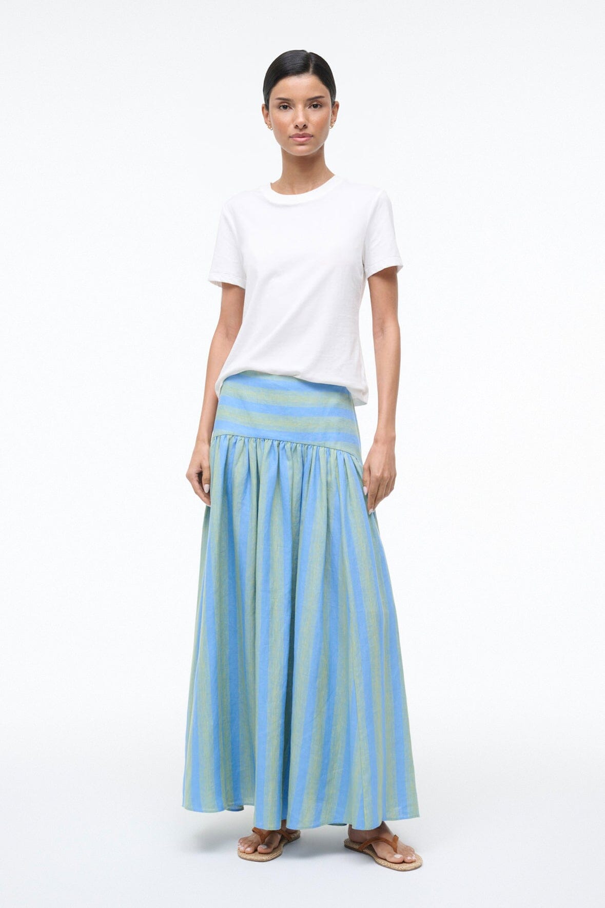 Procida Linen Skirt Seaport Stripe | STAUD Latest
