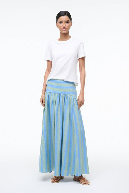 Procida Linen Skirt Seaport Stripe | STAUD Latest