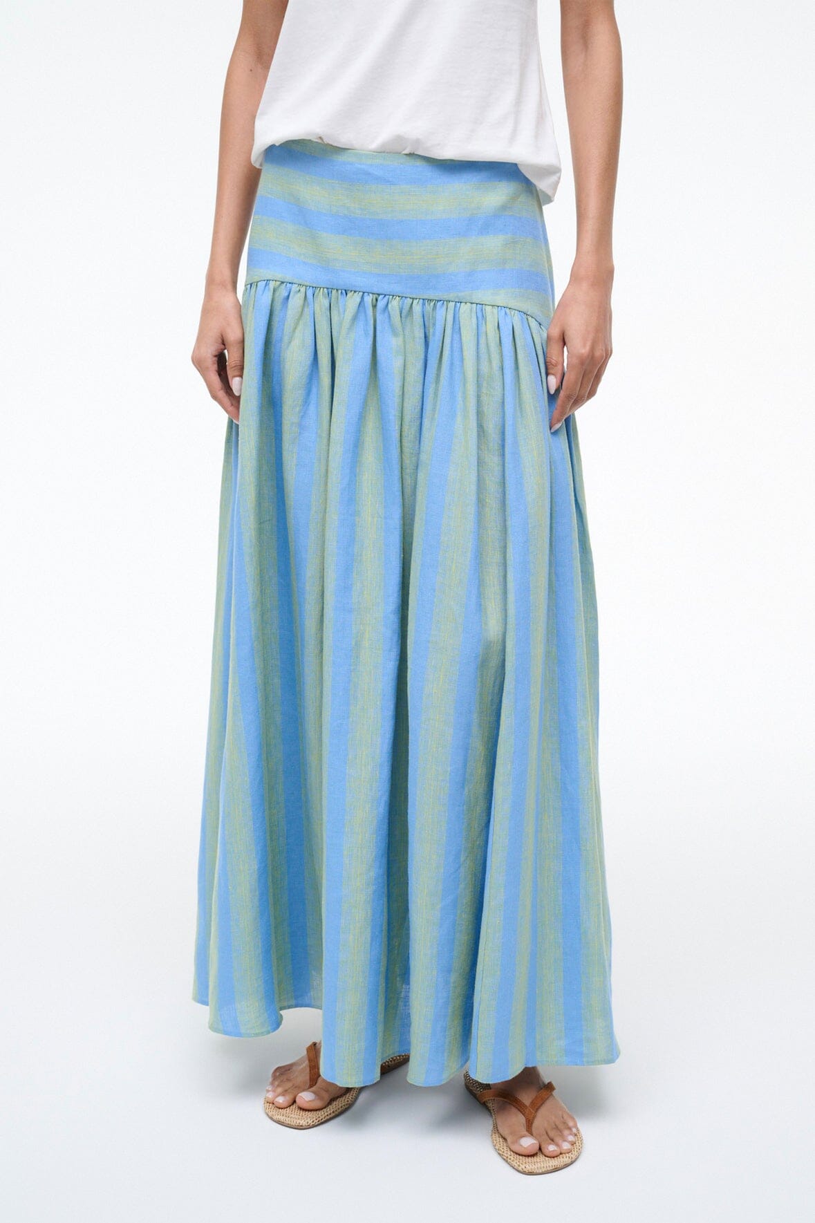 Procida Linen Skirt Seaport Stripe | STAUD Latest