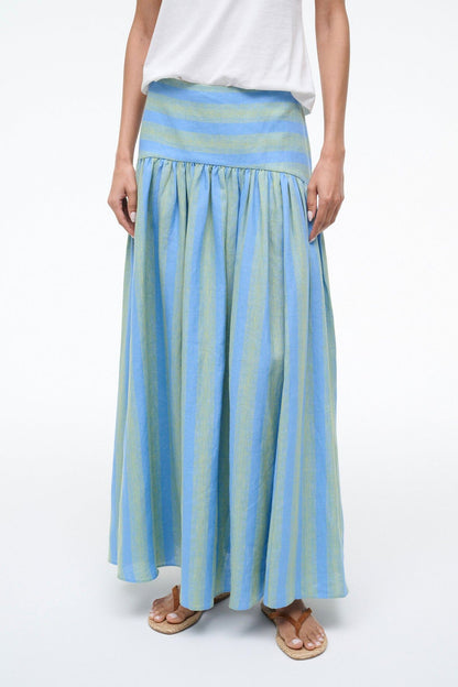 Procida Linen Skirt Seaport Stripe | STAUD Latest