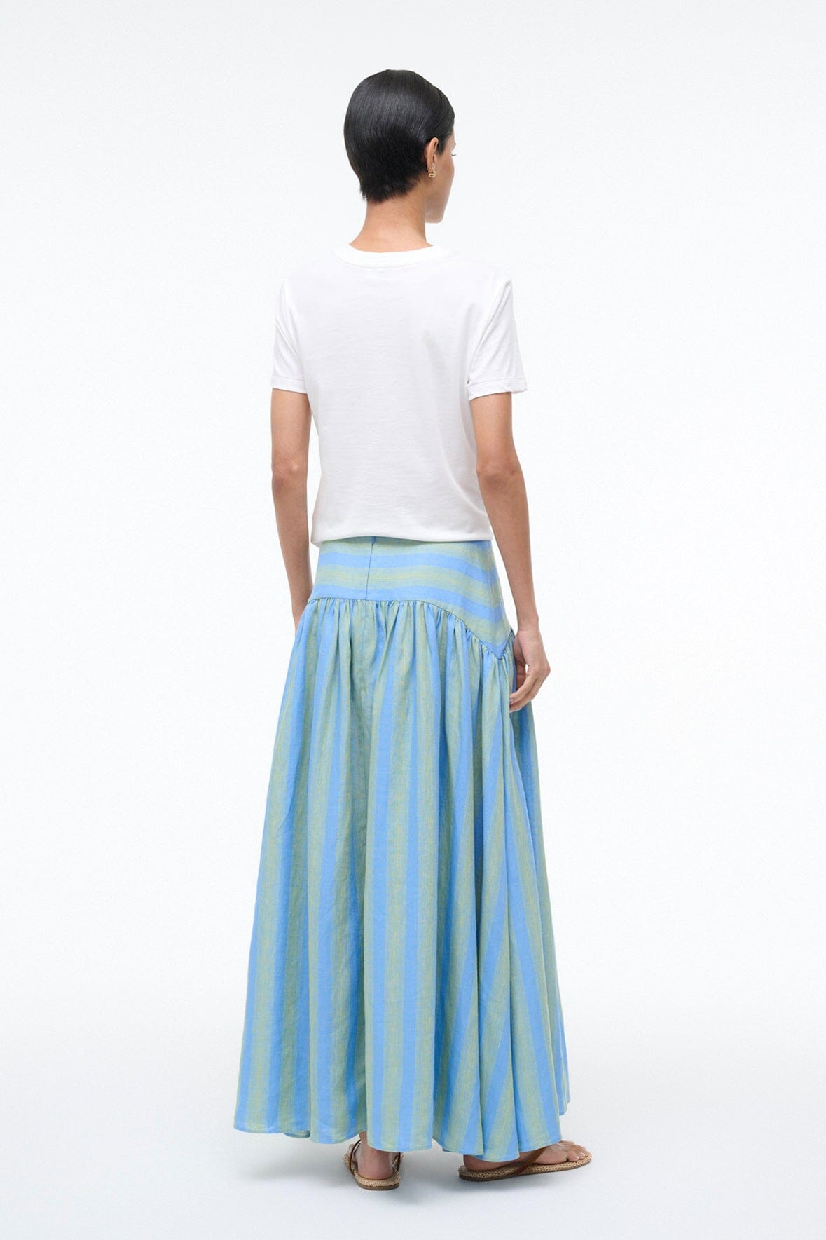 Procida Linen Skirt Seaport Stripe | STAUD Latest