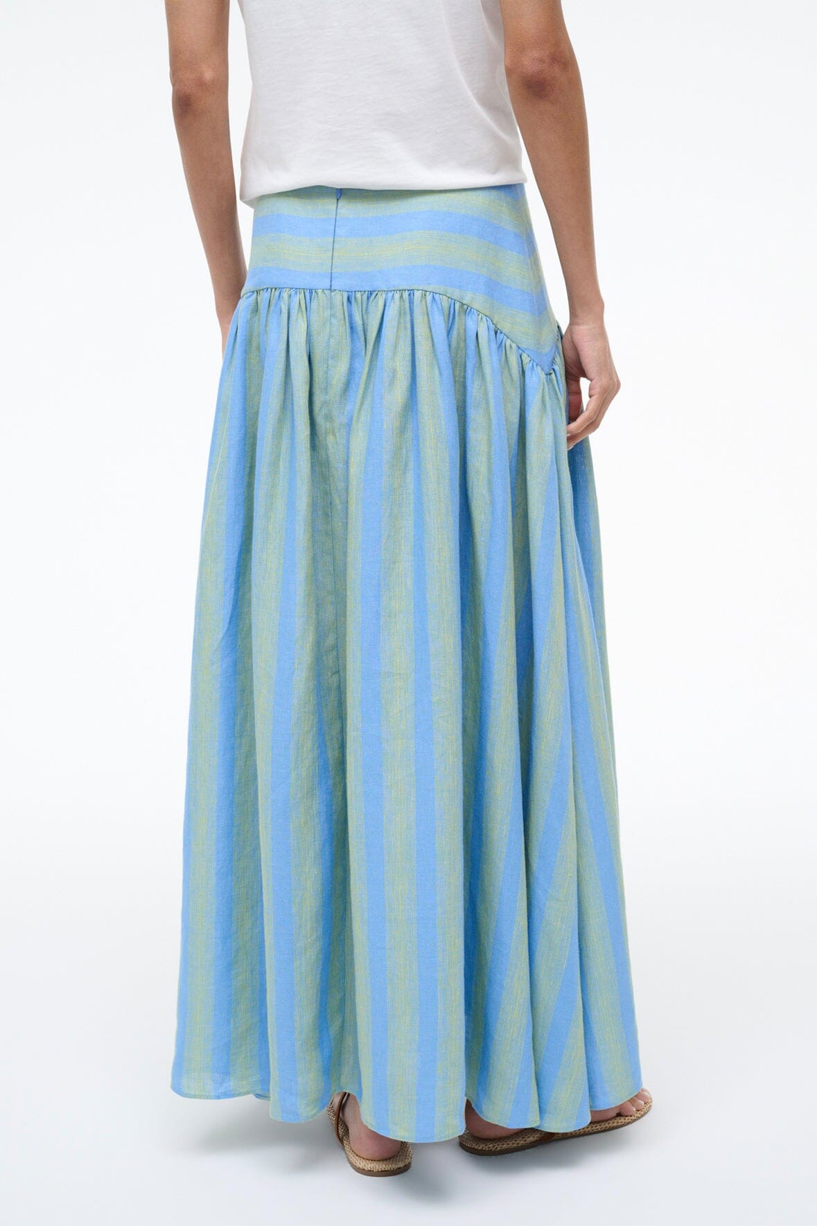 Procida Linen Skirt Seaport Stripe | STAUD Latest