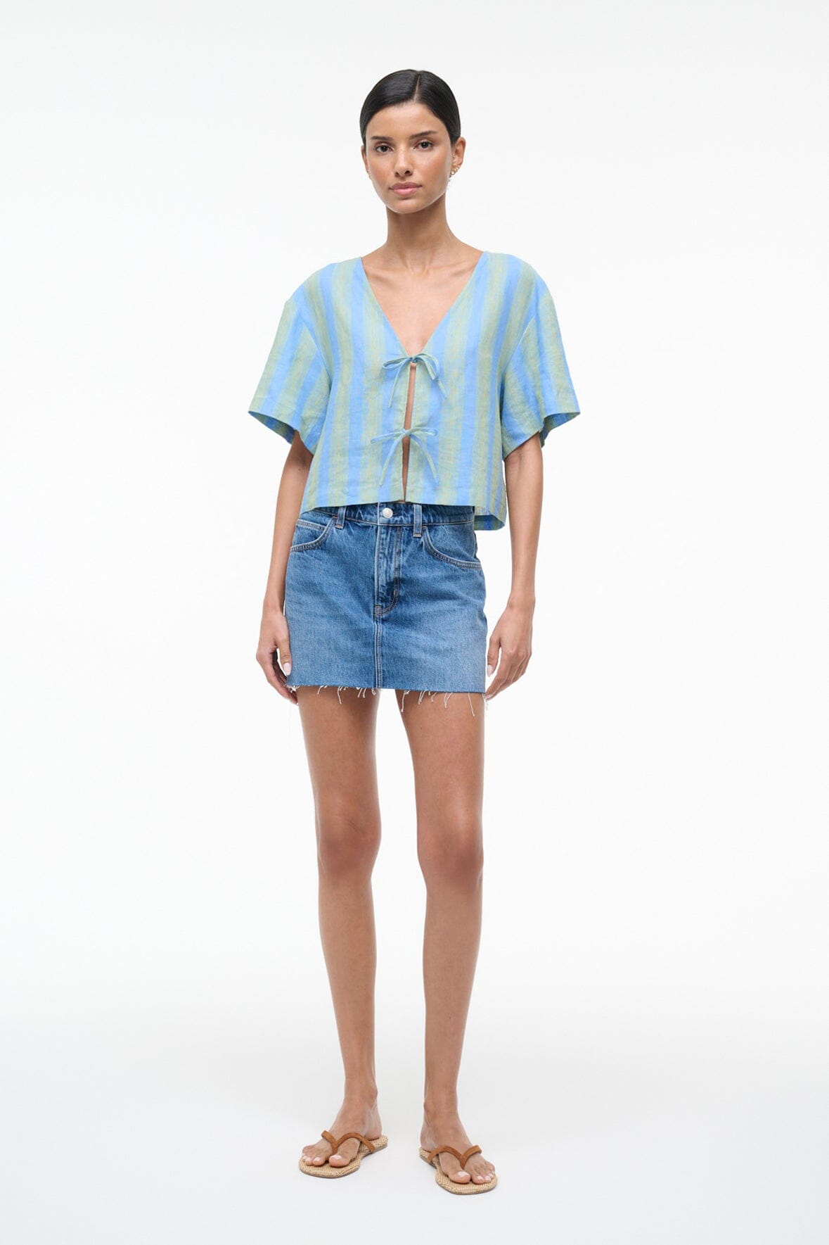 Ava Linen Top Seaport Stripe | STAUD Quality