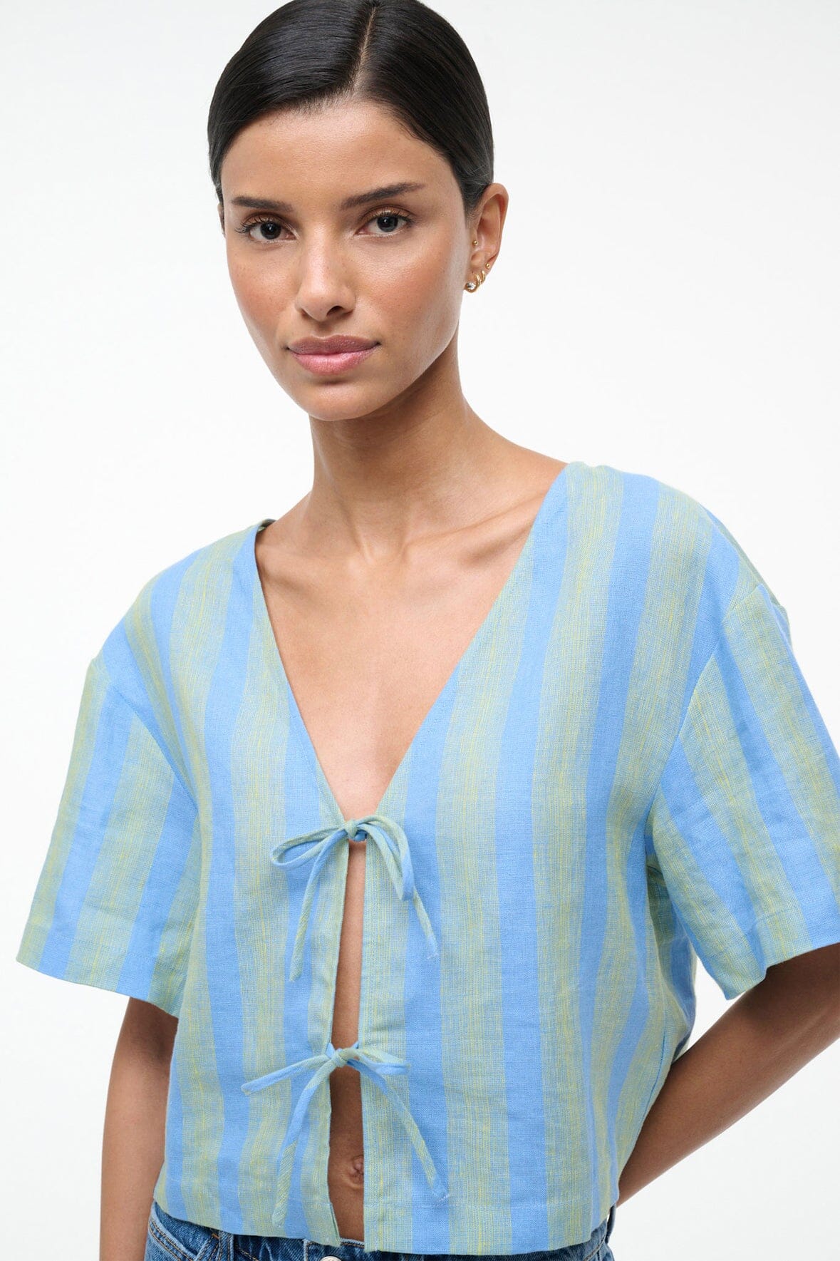Ava Linen Top Seaport Stripe | STAUD Quality