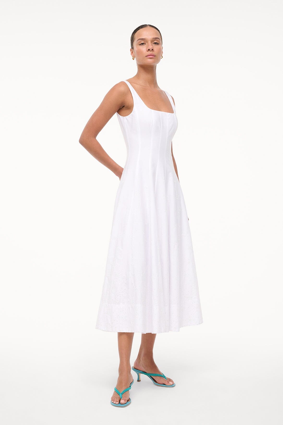 Wells Dress White Embroidery | STAUD Discount